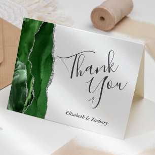 Carte Moderne Hunter Green Agate Mariage argent Merci