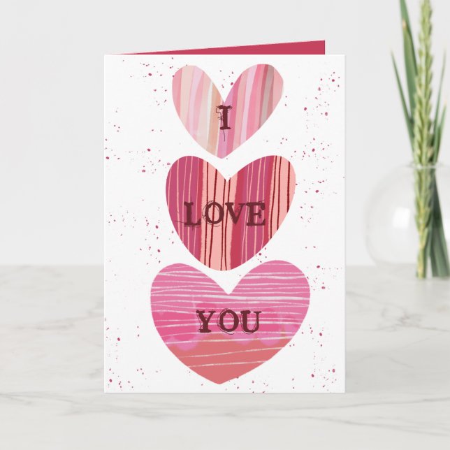 Carte Moderne Je t'aime Valentines Coeurs roses (Devant)