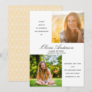 Carte Moderne Minimal 2 Photo Graduation Party Invitatio