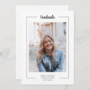 Carte Moderne minimal noir blanc Script photo graduation