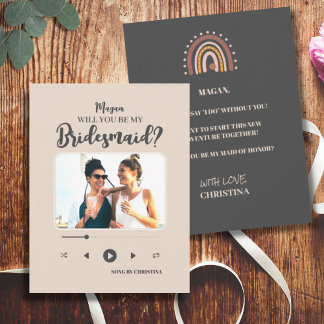 Carte Moderne Minimaliste Chanson Photo Bridesmaid Propo