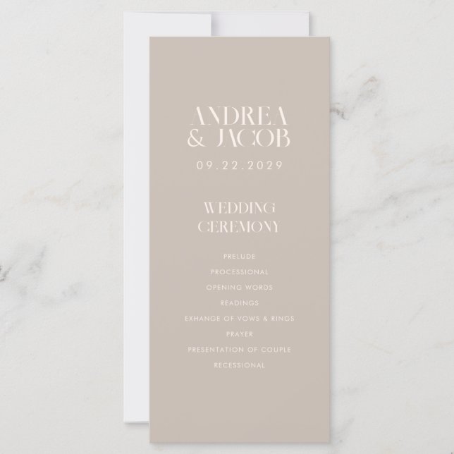 Carte Moderne minimaliste Taupe Beige Chic Wedding Progr (Devant)