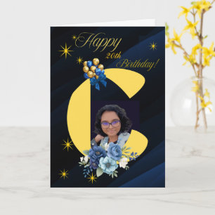 Carte Moderne Navy & Or Initiale "C" Photo 20e Anniversa