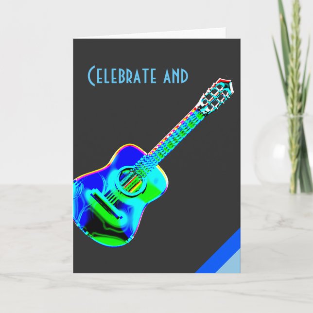 Carte Moderne Neon Colours Guitare Musique Anniversaire (Devant)