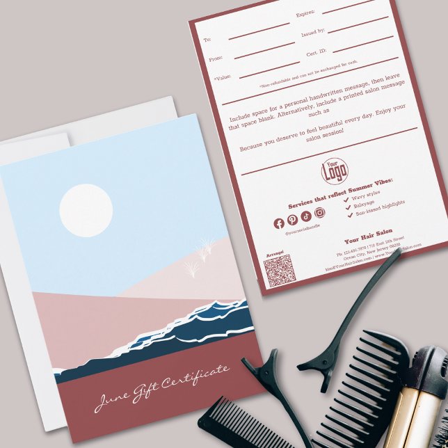 Carte Moderne QR Code Services Note Juin Certificat Cade (Modern QR Code Services Note June Gift Certificate, Summer Vibes)