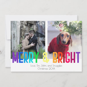 Carte moderne Rainbow Merry & Bright Two Photos Ca