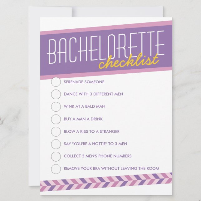 Carte moderne Retro Bachelorette Checklist (violet (Devant)