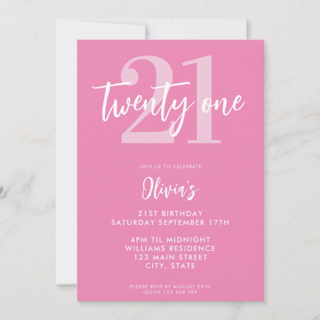 Carte Moderne rose élégant 21e anniversaire (Devant)