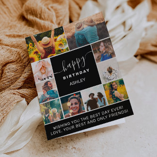 Carte Moderne simple anniversaire noir 10 photo collage