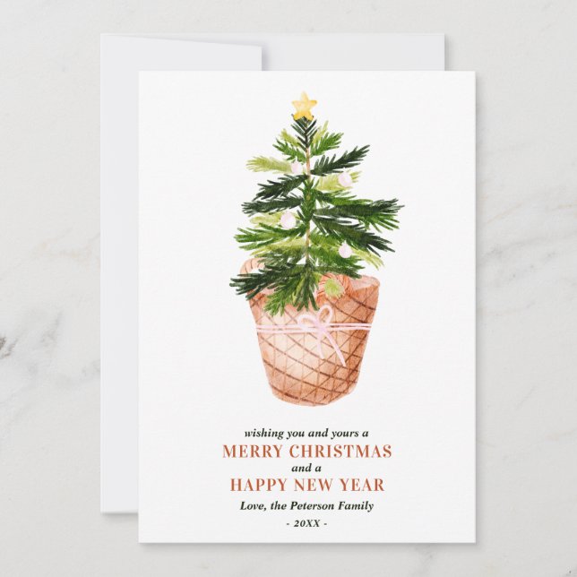 Carte Moderne simple arbre de Noël aquarelle salutations (Devant)