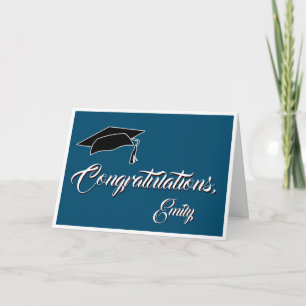 Carte Moderne Simple Bleu Félicitations Diplôme