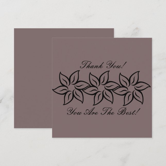 Carte Moderne stylisée Fleur violet et Merci noir (Devant / Derrière)