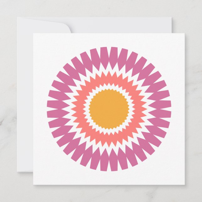 Carte moderne Sunburst Flat Note en rose et or (Devant)