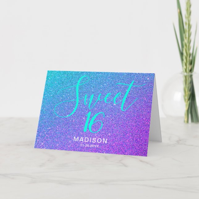 Carte Moderne Sweet 16 Anniversaire Turquoise Purple Nom (Devant)