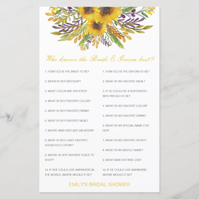 Carte modifiable Qui connaît le mieux la mariée et (Devant)