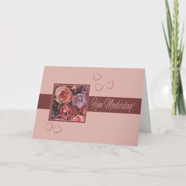 Carte Moederdagkaart dutch Roses & rayures Fête des mère (Devant)
