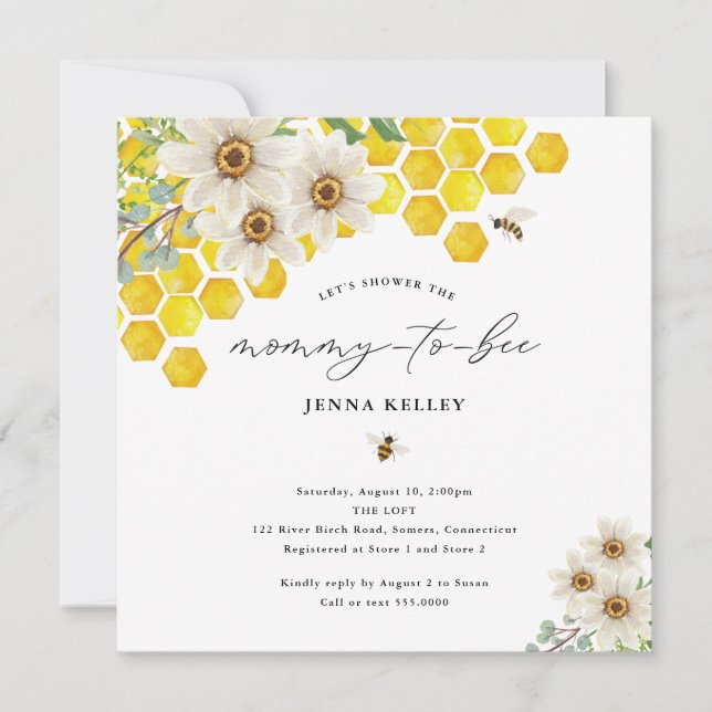 Carte Mommy to Bee, Honey Bee & Daisy Baby shower (Devant)