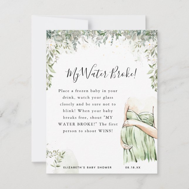Carte Mon eau a cassé | Jeu Baby shower (Devant)