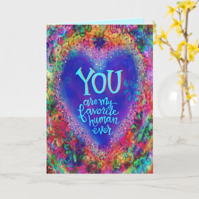 Carte Mon Favori Humain Fun Cute Valentine Love Fun (Fleur jaune)