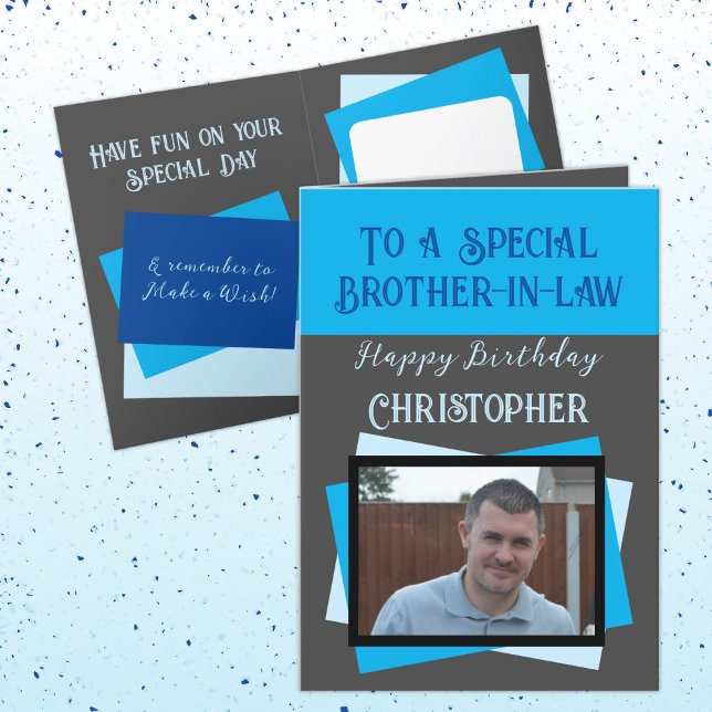 Carte Mon frère photo nom gris bleu anniversaire (Créateur téléchargé)
