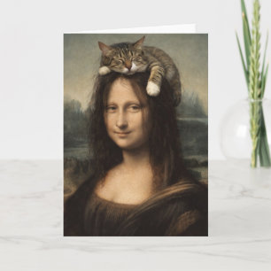 Carte Mona Lisa avec chat endormi