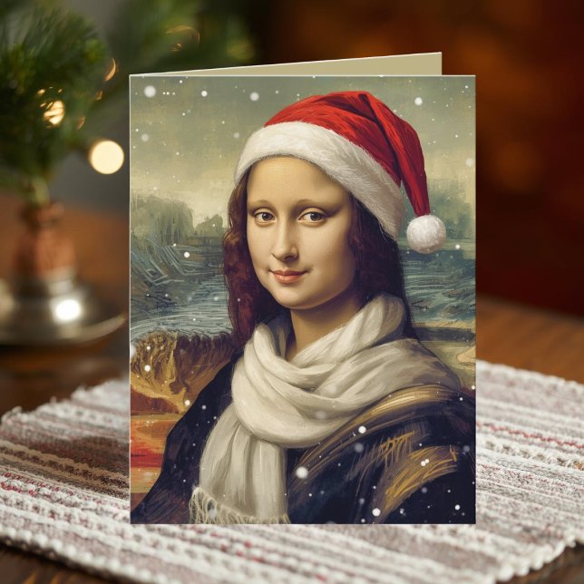 Carte Mona Lisa  in Santa  hat -funny  quote (Créateur téléchargé)