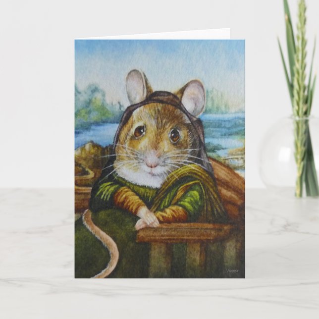 Carte Mona Lisa Mouse Parody Watercolor Art (Devant)