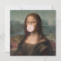 Mona Lisa soufflant un bubble gum rose