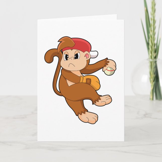 Carte Monkey at baseball with baseball glove (Devant)