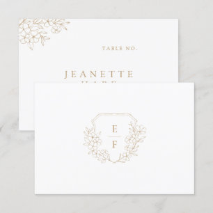 Carte Monogram Crest Gold Simple Cherry Blossom