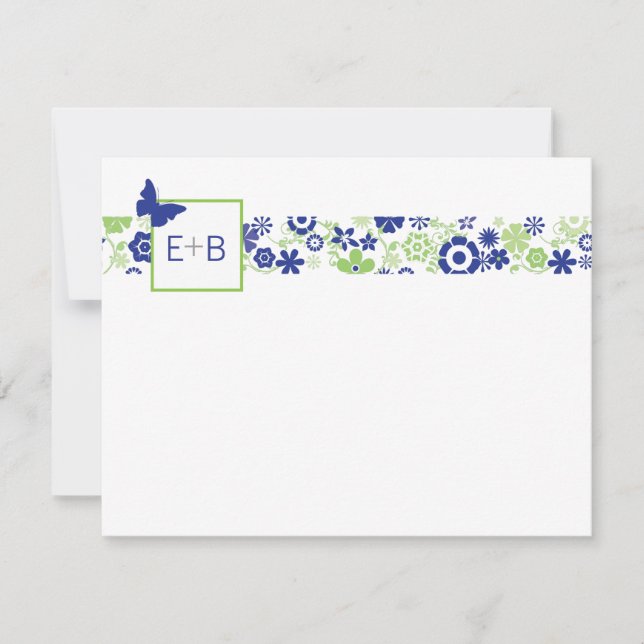 Carte Monogram Navy et Lime Flat Note (Devant)