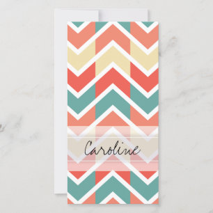 Carte Monogram Pink Blue Geo Abstrait Motif Chevron