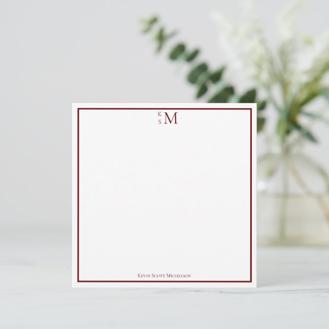 Carte Monogram Red White Professional Élégante Not (Debout devant)