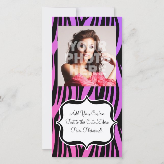 Carte Monogramme à rayures de zèbre rose et violet chaud (Devant)