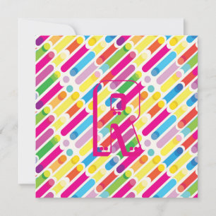 Carte Monogramme Arc-en-ciel lignes diagonales Motif Pop