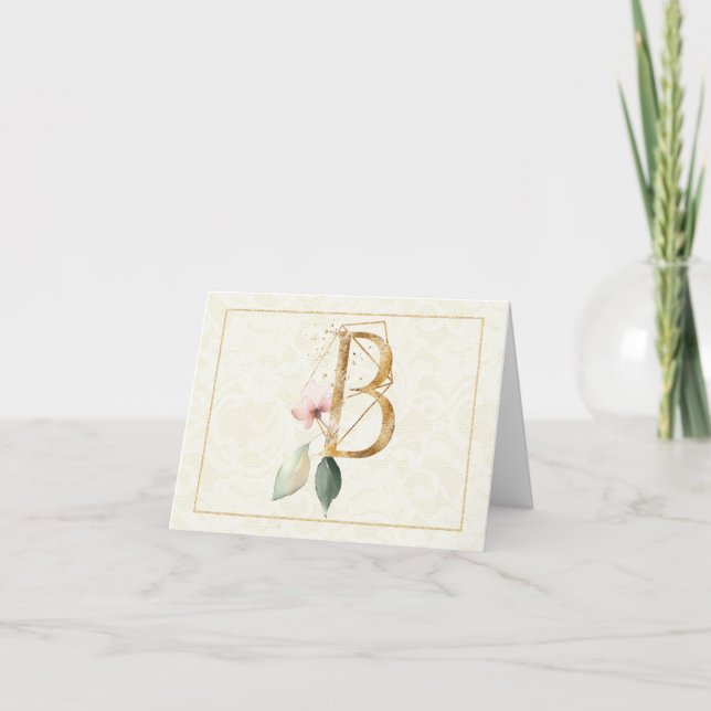 Carte Monogramme B Floral Note Gold (Devant)