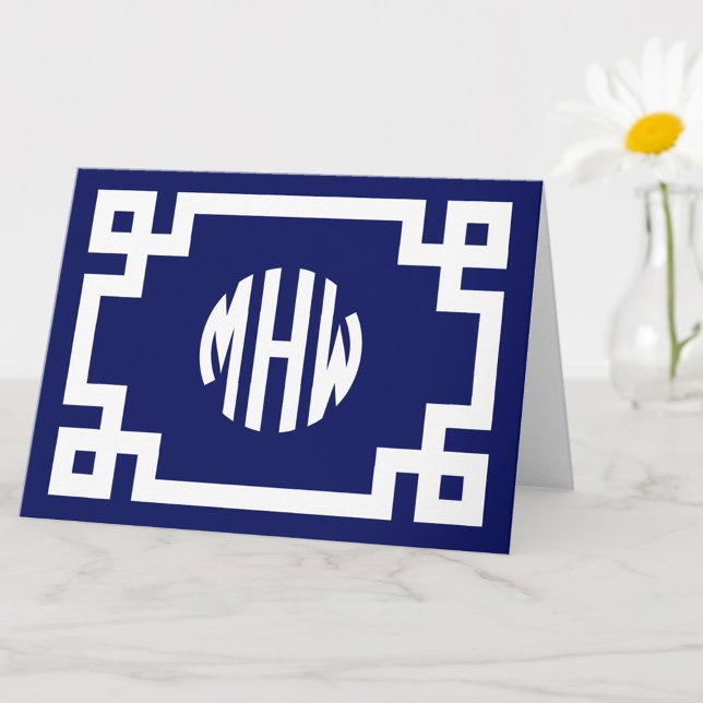 Carte Monogramme blanc bleu marine do-it-yourself clé gr (Créateur téléchargé)