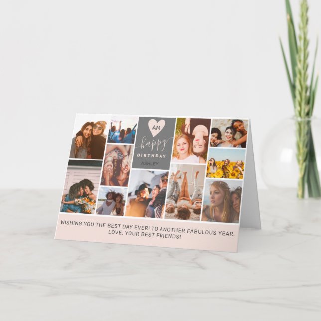 Carte Monogramme cool moderne rose photo collage (Devant)