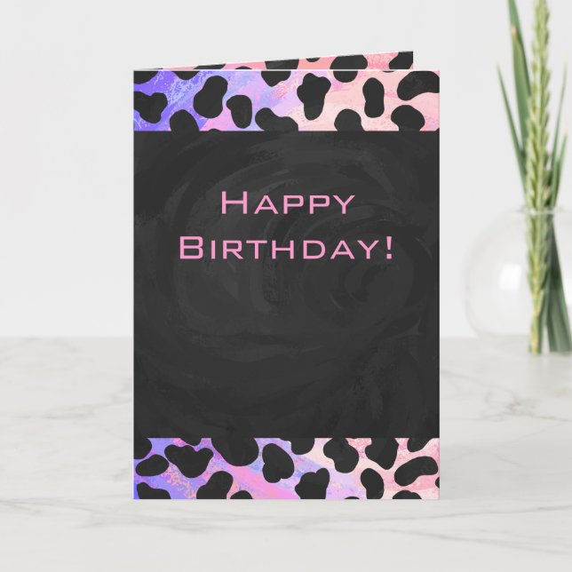 Carte Monogramme Dalmatien noir et rose (Devant)