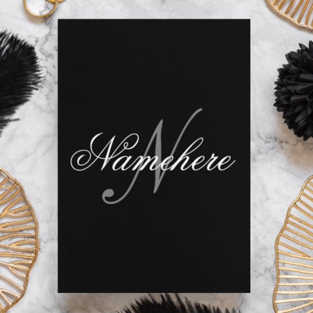 Carte Monogramme de nom noir et blanc personnalisé uniqu (Créateur téléchargé)