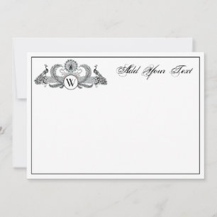 Carte Monogramme de paons vintage