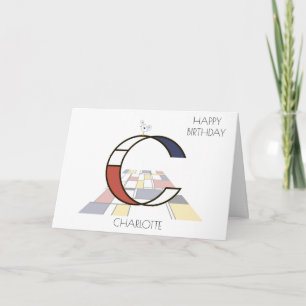 Carte Monogramme de style néoplasticisme. Lettre C