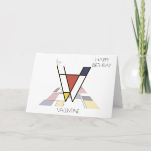 Carte Monogramme de style néoplasticisme. Lettre V