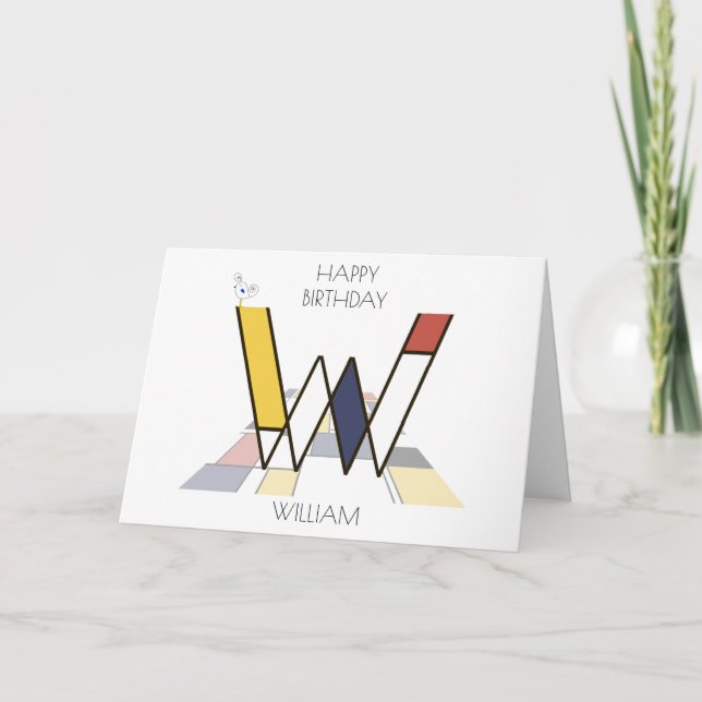 Carte Monogramme de style néoplasticisme. Lettre W (Devant)