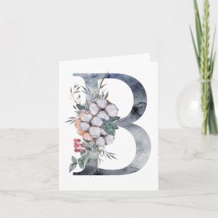 Carte Monogramme floral bleu initial B