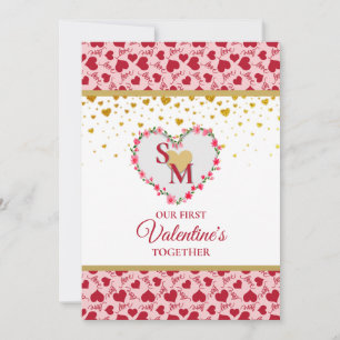 Carte Monogramme Floral Saint-Valentin avec Cœur en Or