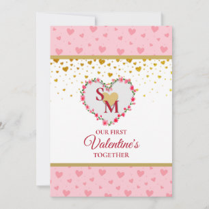 Carte Monogramme floral Saint-Valentin avec cœur en or
