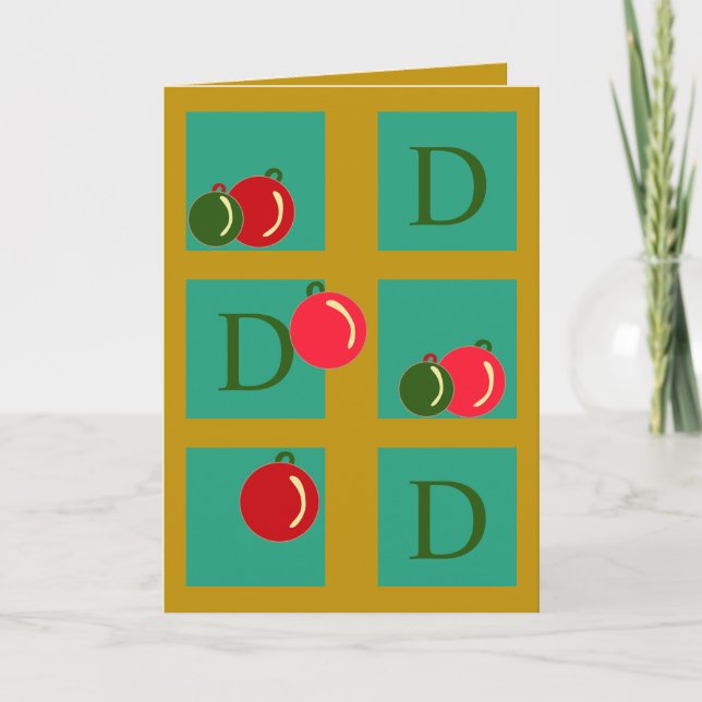 Carte Monogramme Fun Ornaments Rouge Vert Or Noël (Devant)