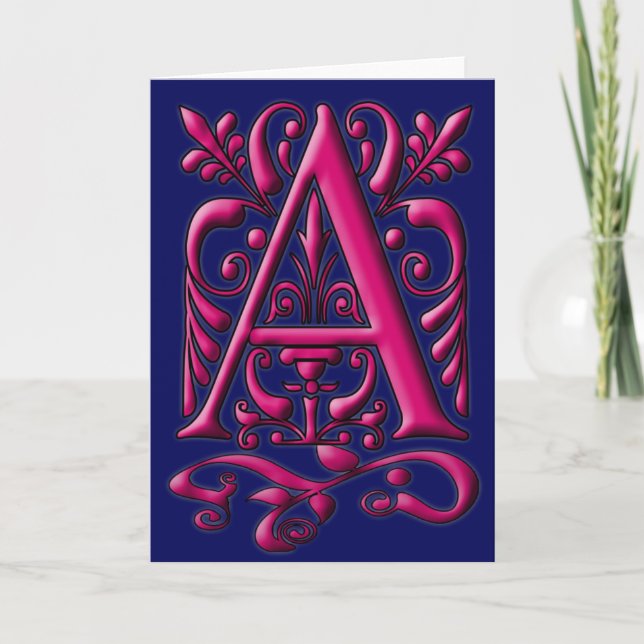 Carte Monogramme Fuschia Navy (Devant)