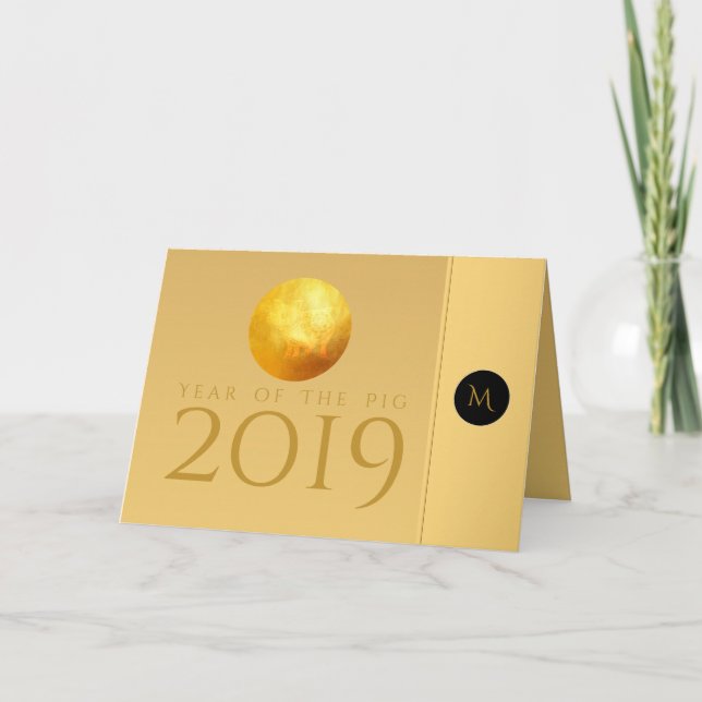 Carte Monogramme Golden Chinese Pig Papercut 2019 (Devant)